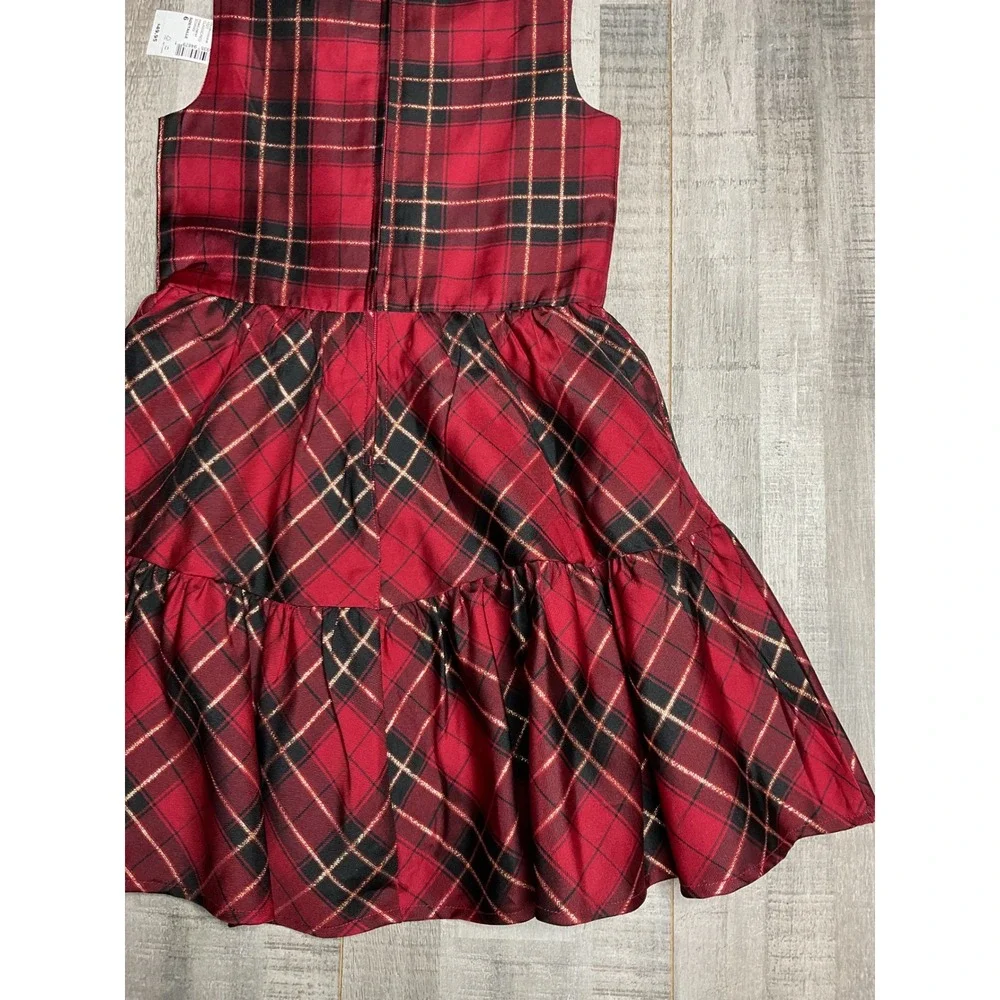 Childrens Place Girls Red Plaid Gold Metallic Holiday Party Dress Size 6 NWT